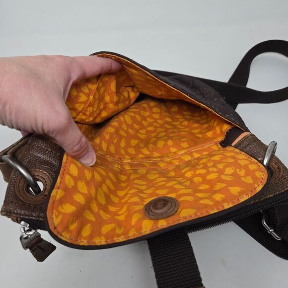 FOSSIL Brown Floral Quilted Leather Trim Crossbody Shoulder Bag Key-per Y2K - Picture 12 of 14